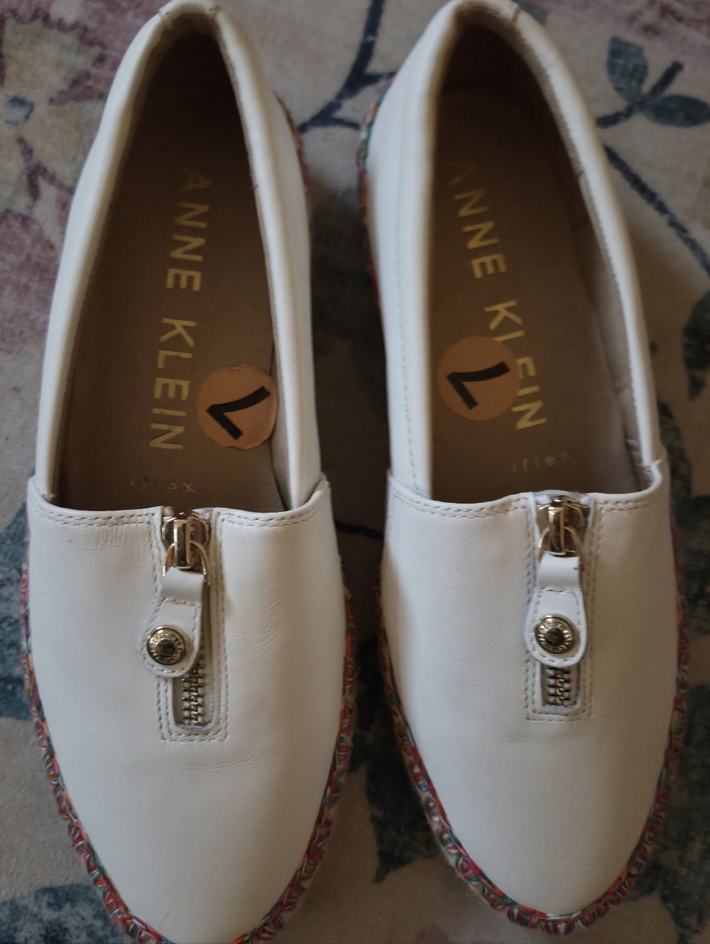 NWOB Anne Klein Jax Leather Zip IFlex Espardrilles w/Multi Color Stitching - Picture 8 of 8